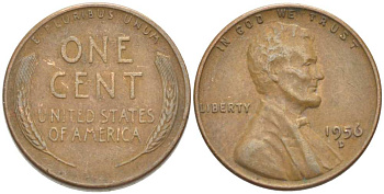 США 1 ЦЕНТ 1956 D, ЛИНКОЛЬН KM А132 медь цинк 218-1031