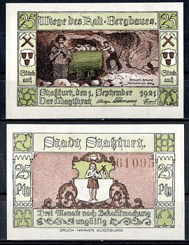 Штасфурт (Пруссия, Саксония) 25 пфеннигов 1921 Mehl Grabowski 1256.2c-2/6 бумага UNC (пресс) 7556-68-1-3