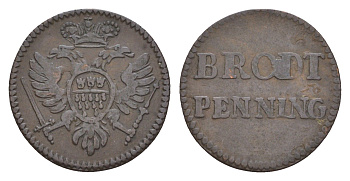 Кельн 1 пфенниг - Хлебный жетон ND (1739-1740) Brodt Penning KM Tn2 медь 413-2343