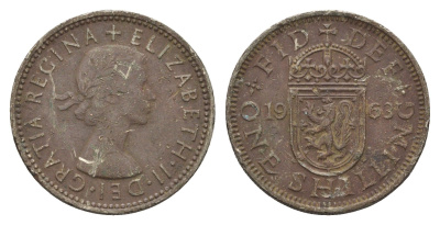 Великобритания 1 шиллинг 1963 Елизавета II (1952-2022), Шотландский герб KM 905, Spink 4148 медно-никель 4663-223