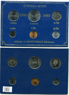 Швеция набор монетного двора из 6 монет 1983 в картоне, Карл XVI Густав (1973- ) KM MS27 UNC 7-5-7-241