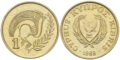 Кипр 1 цент 1988 KM 53.2 никель латунь 4174-1126