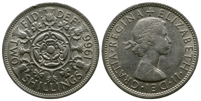 Великобритания 2 шиллинга (флорин) 1966 Елизавета II (1952-2022) KM 906, Spink 4146 медно-никель 4382-733