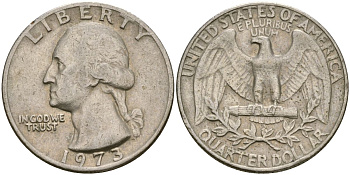 США 25 центов (квотер) 1973 Вашингтон KM 164a медь плакированная медно-никелем 183-242