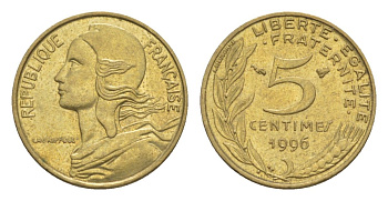 Франция 5 сантимов 1996 тип Morlon KM 933, Le Franc 125.38 алюминиевая бронза 4630-349