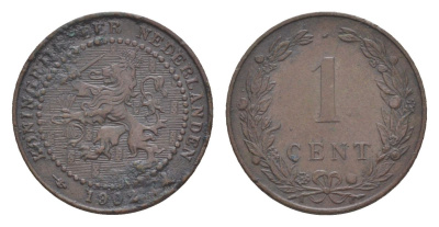 Нидерланды 1 цент 1902 Вильгельмина (1890-1948) KM 132 бронза 73-134