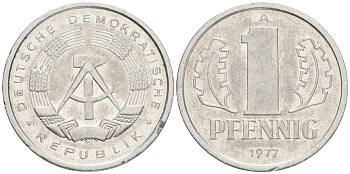 ГДР 1 ПФЕННИГ 1977 А KM 8.2 алюминий 192-156
