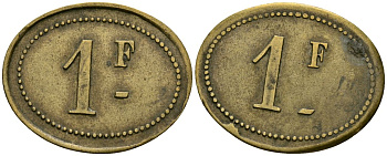 Франция 1 франк XIX-XX век ресторанный жетон латунь 4166-642