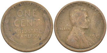США 1 ЦЕНТ 1919 ЛИНКОЛЬН KM 132 бронза 218-336