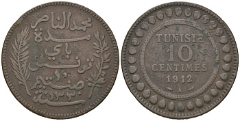 Тунис 10 сантимов 1912 KM 236 бронза 98-441