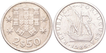 Португалия 2,5 эскудо 1985 KM 590 медно-никель 4611-937