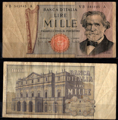 Италия 1000 лир 1969 Pick 101 a бумага 2198-21-3-2