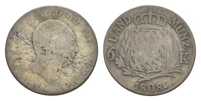 Бавария 6 крейцеров 1808 Максимилиан I (1806-1825) KM 686 серебро 4649-451