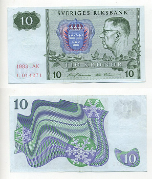 ШВЕЦИЯ 10 КРОН 1983 СЕРИЯ AK Pick 52e бумага 7203-75-2
