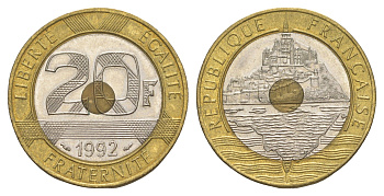 Франция 20 франков 1992 Мон-Сен-Мишель KM 1008.2 триметалл 4543-533