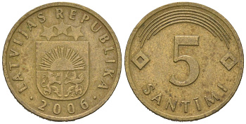 Латвия 5 сантимов 2006 KM 16 никель латунь 4580-561