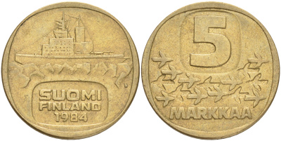 ФИНЛЯНДИЯ 5 МАРОК 1984 N ЛЕДОКОЛ KM 57 алюминиевая бронза 4556-921