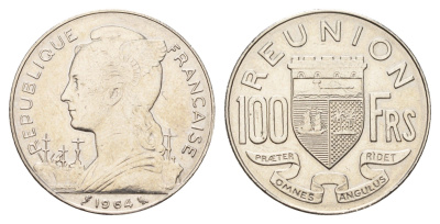 Реюньон 100 франков 1964 KM 13 никель aUNC 4127-1843