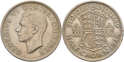 Великобритания 1/2 кроны 1948 Георг VI (1936-1952) KM 866, Spink 4101 медно-никель    4157-724