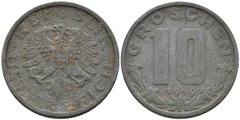 Австрия 10 грошей 1949 KM 2874 цинк 4571-727