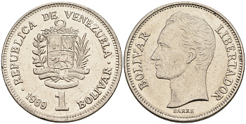 Венесуэла 1 боливар 1989 Симон Боливар KM 52а.2 сталь плакированная никелем 4116-337
