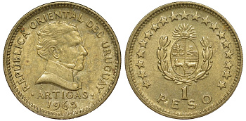 Уругвай 1 песо 1965 KM 46 алюминиевая бронза 92-832