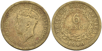Британская Западная Африка 6 пенсов 1940 Георг VI (1936-1952) KM 22 никель-латунь 4588-667
