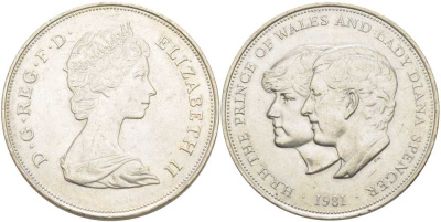 Великобритания 25 пенсов 1981 Королевская свадьба принца Чарльза и леди Дианы, Елизавета II (1952-2022) KM 925, Spink 4229 медно-никель 37-523