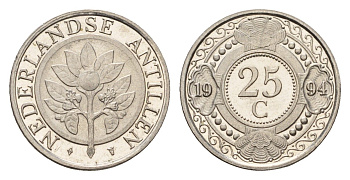 Нидерландские Антильские острова (Нидерландские Антилы) 25 центов 1994 KM 35 сталь плакированная никелем UNC 4643-618