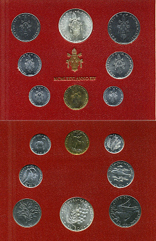 Ватикан набор из 8 монет 1976 1, 2, 5, 10, 20, 50, 100, 500 лир, в оригинальном буклете KM MS81 серебро UNC 8-1-01-23