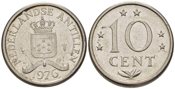 Нидерландские Антилы 10 центов 1976 Юлиана (1948-1980) KM 10 никель 66-354