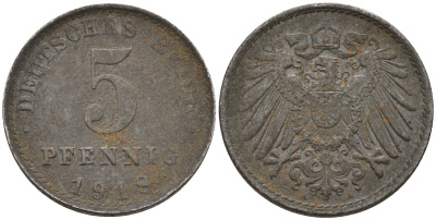 Германия 5 пфеннигов 1918 A KM 19, J. 297 железо 4151-614