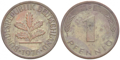 ФРГ 1 ПФЕННИГ 1976 D KM105, J.380 сталь плакированная медью 3718-223