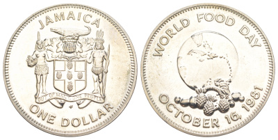 Ямайка 1 доллар 1981 ФАО - Всемирный день еды KM 91 медно-никель BU 00-1067-5-11