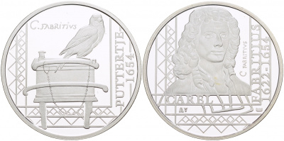 НИДЕРЛАНДЫ МЕДАЛЬ КАРЕЛ ФАБРИЦИУС (1622-1654), КАРТИНА ЩЕГОЛ 1654 ГОД, ДИАМЕТР 30 мм., ВЕС 9,42 гр. медно-никель 1087-2-33