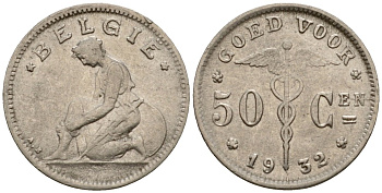 Бельгия 50 сантимов 1932 Belgie KM 88 никель 116-869