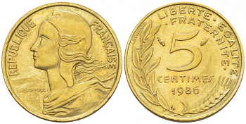ФРАНЦИЯ 5 САНТИМОВ 1986 ТИП MARIANNE KM 933 медь алюминий никель 112-846