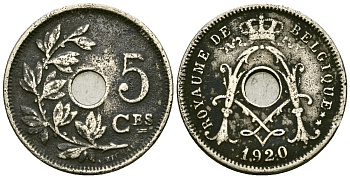 Бельгия 5 сантимов 1920 Belgique KM 66 медно-никель 4173-459