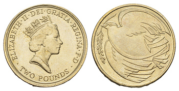 Великобритания 2 фунта 1995 50 лет победе во Второй Мировой Войне KM 970, Spink 4315 (K5) никель латунь UNC 3999-443