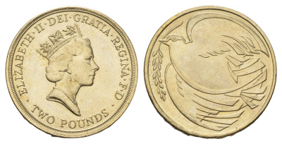 Великобритания 2 фунта 1995 50 лет победе во Второй Мировой Войне KM 970, Spink 4315 (K5) никель латунь UNC 3999-443