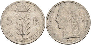 Бельгия 5 франков 1974 Belgique, Бодуэн I (1951-1993) KM 134.1 медно-никель    4592-1225