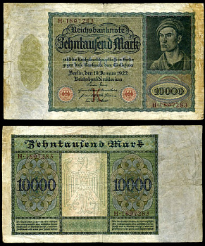 Германия 10000 марок 1922 Альбрехт Дюрер, серия H, литера K Pick 70, Розенберг 68а  бумага   8618-42-1-2