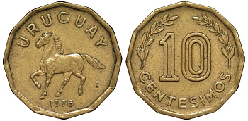 Уругвай 10 сентесимо 1976 KM 66 алюминиевая бронза 4164-728