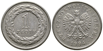 Польша 1 злотый 1994 MW KM 282 медно-никель 93-1144