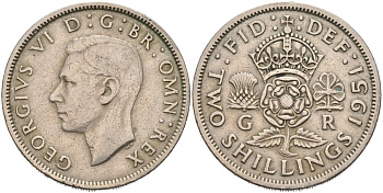 Великобритания 2 шиллинга (флорин) 1951 Георг VI (1936-1952) KM 878, Spink 4107 медно-никель 4572-1145