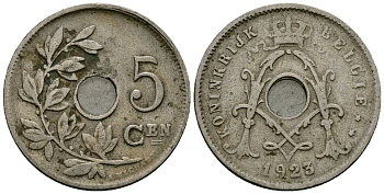 Бельгия 5 сантимов 1923 Belgie KM 67 медно-никель 4173-256
