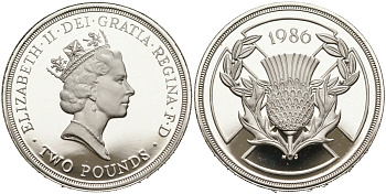 Великобритания 2 фунта 1986 Елизавета II (1952-2022), XIII Игры Британского Содружества KM 947a, Spink 4311 серебро PROOF 1096-1-63