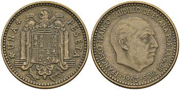 Испания 1 песета 1963 (64) Франсиско Франко (1939-1975) KM 775 алюминиевая бронза 3336-727