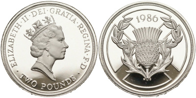 Великобритания 2 фунта 1986 Елизавета II (1952-2022), XIII Игры Британского Содружества KM 947a, Spink 4311 серебро PROOF 1096-1-63