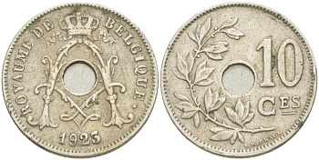 БЕЛЬГИЯ 10 САНТИМОВ 1923 BELGIQUE KM 85.1 медно-никель 216-411